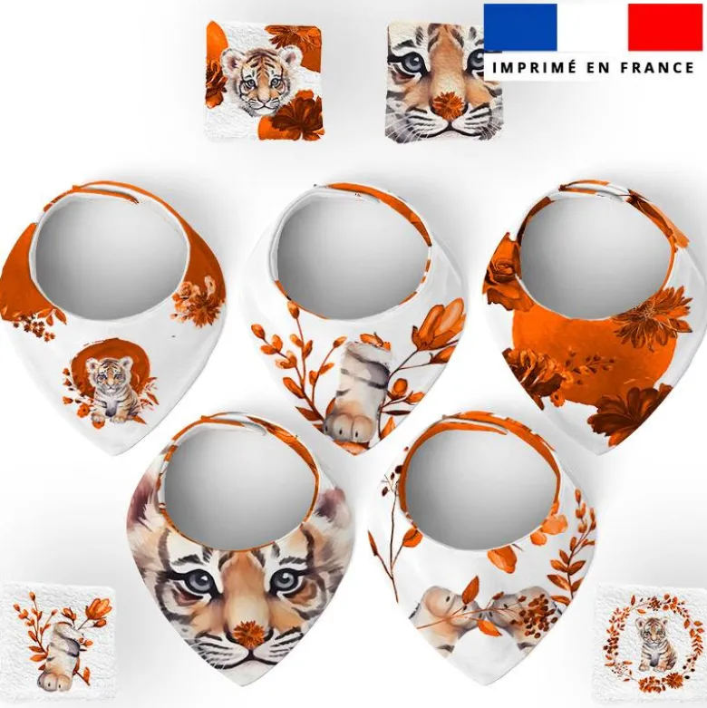 Coupon éponge bavoirs bandana motif tigre aquarelle
