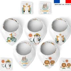 Coupon éponge bavoirs bandana motif animaux à la plage