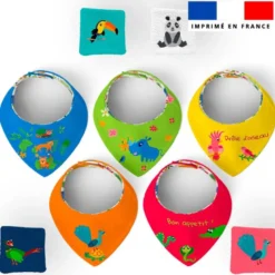 Coupon éponge bavoirs bandana motif animaux jungle color