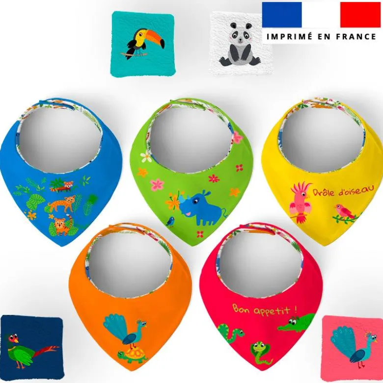 Coupon éponge bavoirs bandana motif animaux jungle color