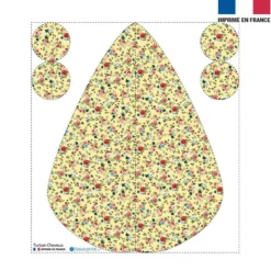 Coupon éponge pour serviette turban cheveux motif petites fleurs champêtres jaune