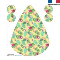 Coupon éponge pour serviette turban cheveux motif fleur tropicale jaune