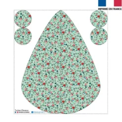 Coupon éponge pour serviette turban cheveux motif petites fleurs champêtres vert