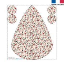 Coupon éponge pour serviette turban cheveux motif petites fleurs champêtres rose