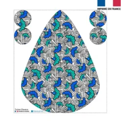 Coupon éponge pour serviette turban cheveux blanche motif fleur de mariage bleue et verte wax