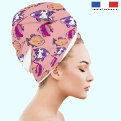 Coupon éponge pour serviette turban cheveux motif poisson - Création Lili Bambou Design