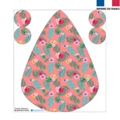 Coupon éponge pour serviette turban cheveux motif fleur tropicale corail