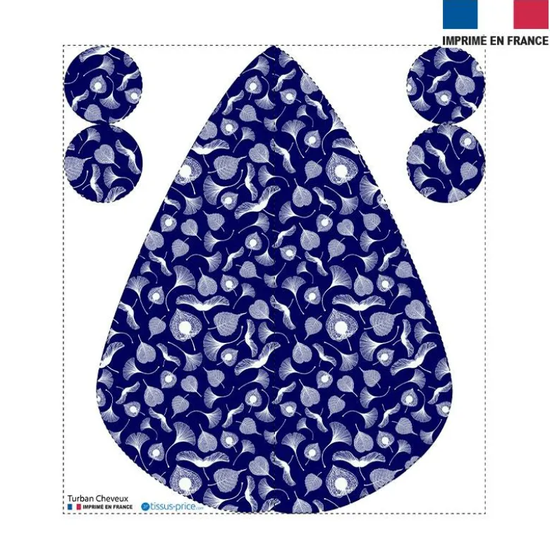 Coupon éponge pour serviette turban cheveux motif feuille ginkgo bleu