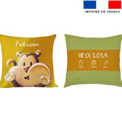Coupon pour coussin de naissance personnalisé - Singe Lou-Stick - Création Stillistic