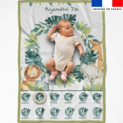 Coupon pour couverture mensuelle bébé motif safari animaux aquarelle