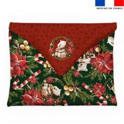 Coupon pour enveloppe en tissu motif ours couronne de noel rouge - Création Stillistic
