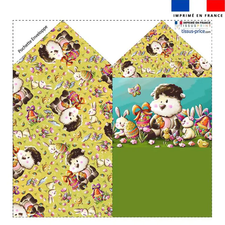 Coupon pour enveloppe en tissu motif mouton et oeufs de Pâques - Création Stillistic