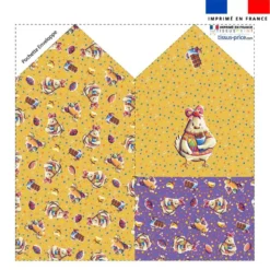 Coupon pour enveloppe en tissu motif poule et oeufs de Pâques violet - Création Stillistic