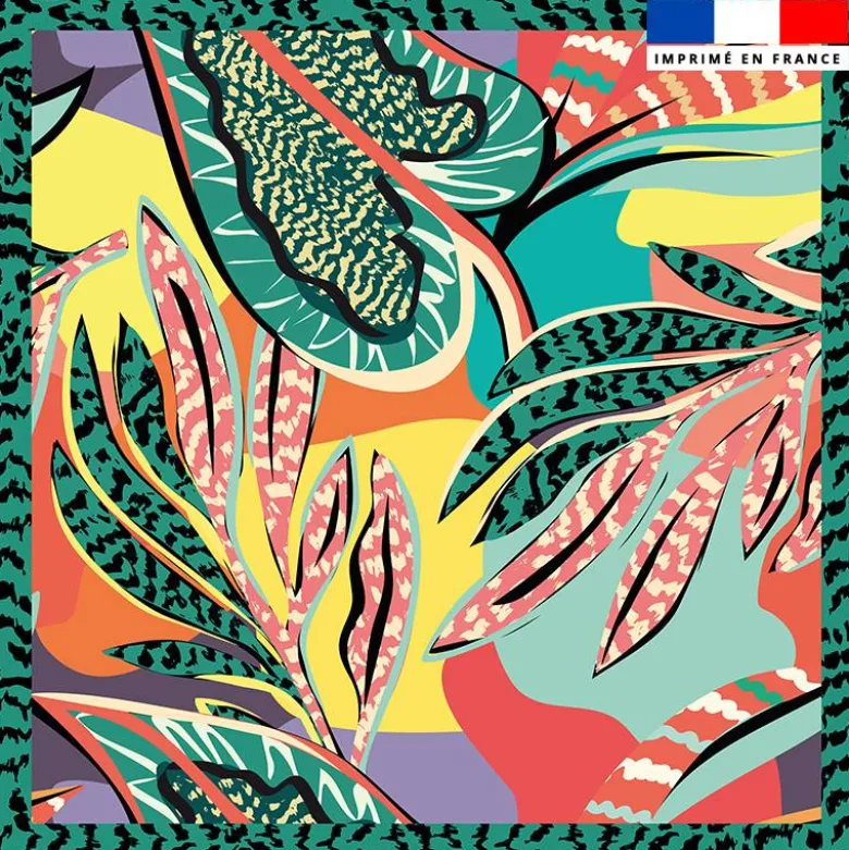 Coupon pour foulard motif dessin feuilles tropicales