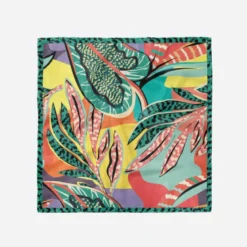 Coupon pour foulard motif dessin feuilles tropicales