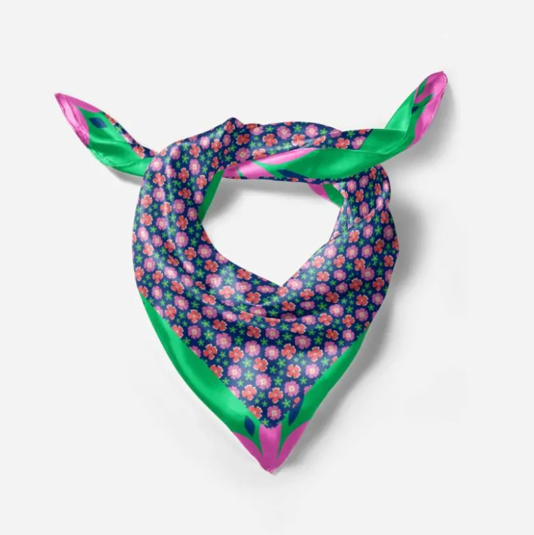 Coupon pour foulard motif fleurs roses et vertes
