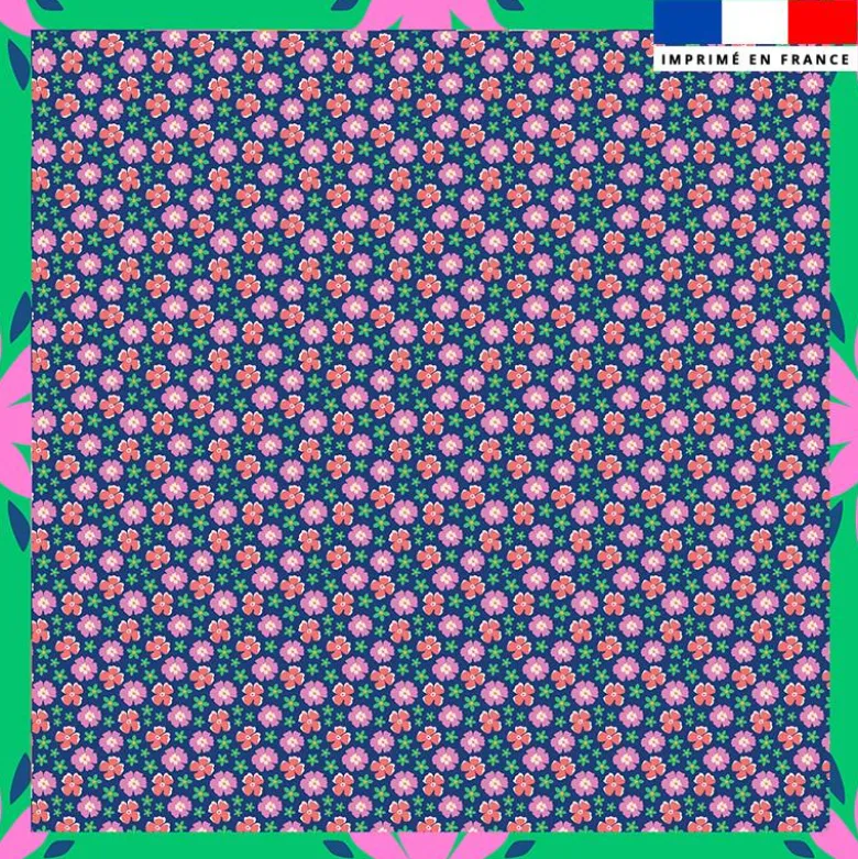 Coupon pour foulard motif fleurs roses et vertes