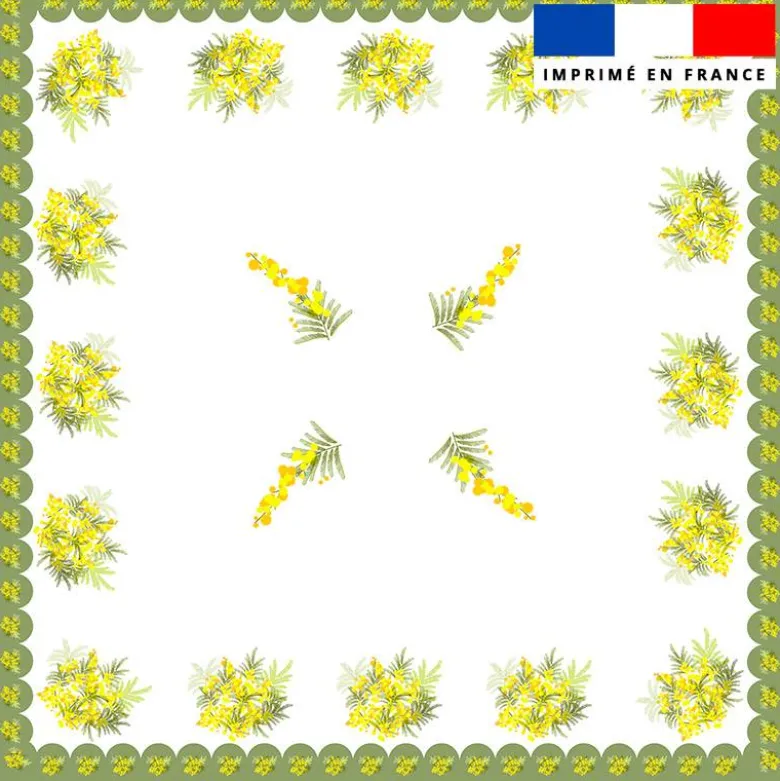 Coupon pour nappe carrée blanche motif mimosa