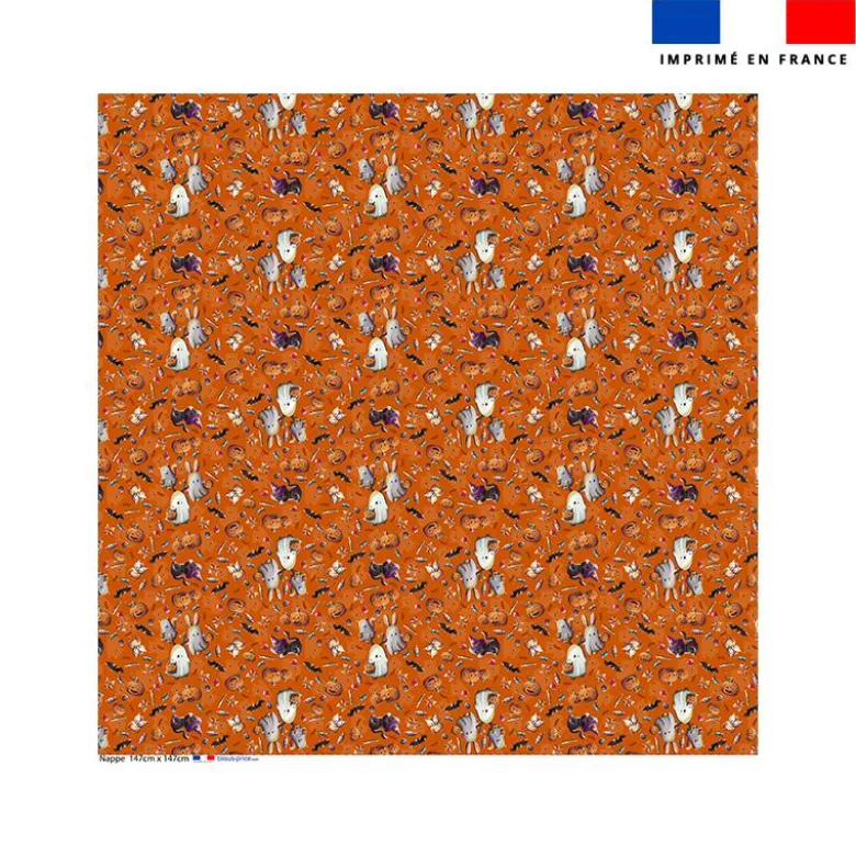 Coupon pour nappe carrée motif fantômes orange - Création Stillistic