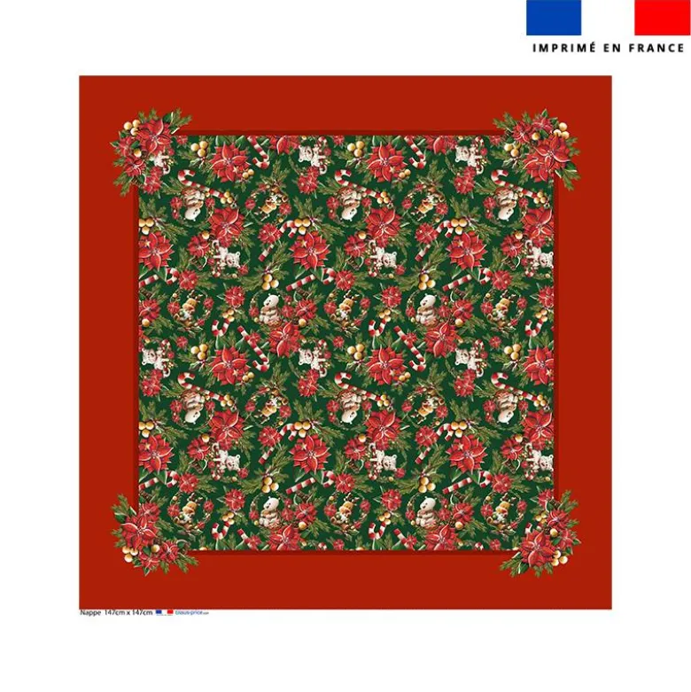 Coupon pour nappe carrée motif animaux couronne et fleur de noel - Création Stillistic