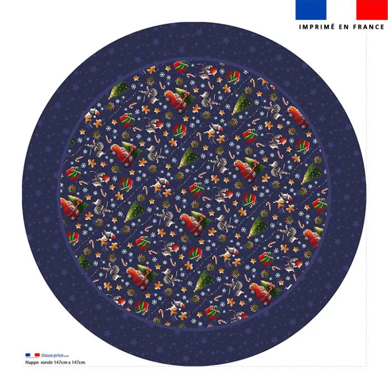 Coupon pour nappe ronde motif souris de noel bleu - Création Stillistic