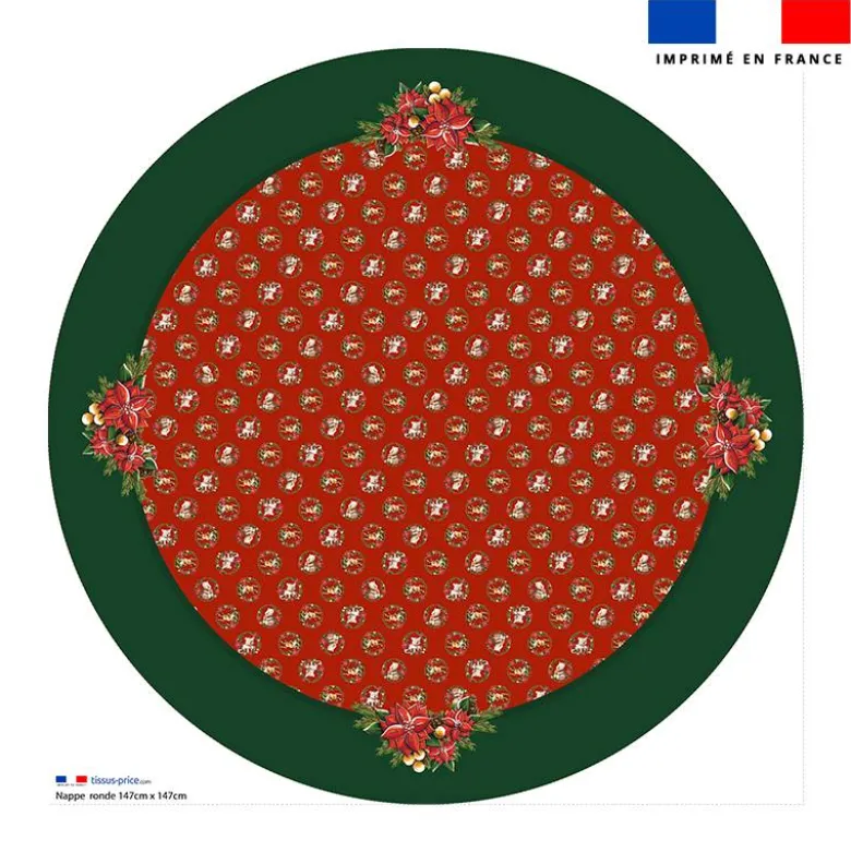 Coupon pour nappe ronde motif animaux couronne de noel rouge - Création Stillistic