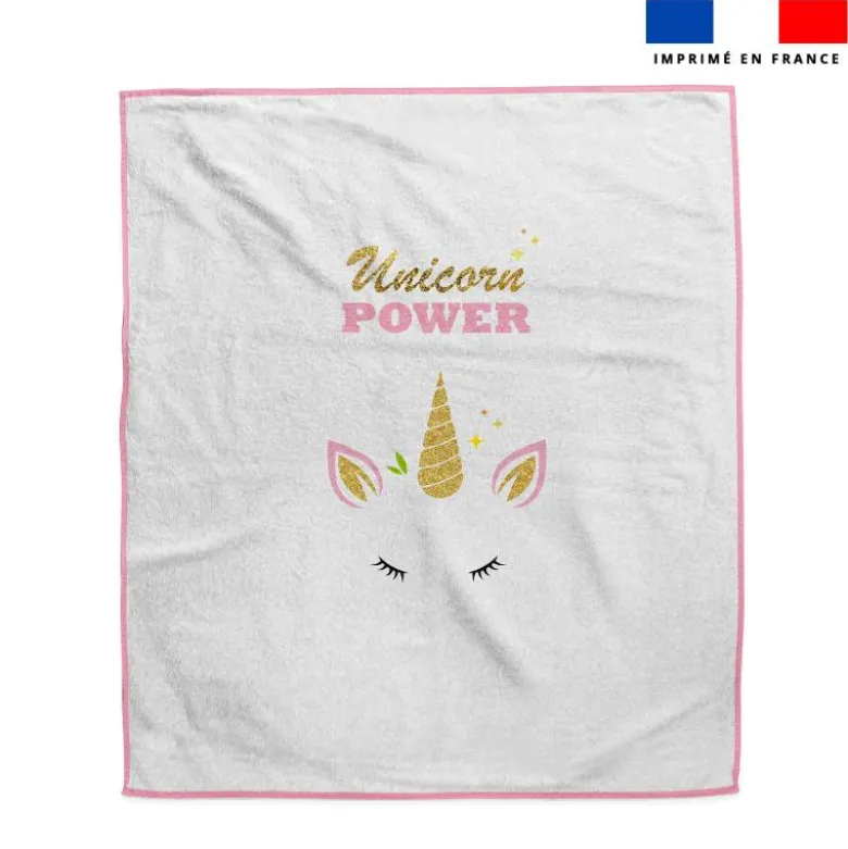 Coupon pour serviette de plage blanc motif licorne gold