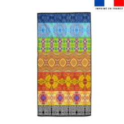 Coupon pour serviette de plage motif bandes colorées - Création Lita Blanc
