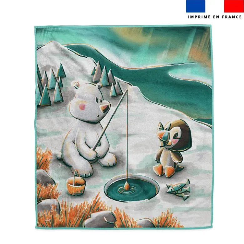 Coupon pour serviette de plage motif animaux du froid Ours et Macareux - Création Stillistic