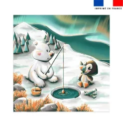 Coupon pour serviette de plage motif animaux du froid Ours et Macareux - Création Stillistic