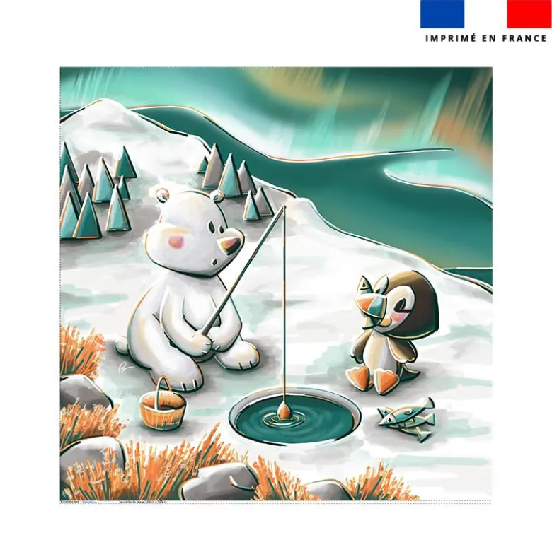 Coupon pour serviette de plage motif animaux du froid Ours et Macareux - Création Stillistic