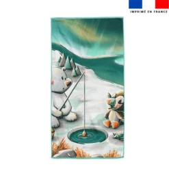 Coupon pour serviette de plage motif animaux du froid Ours et Macareux - Création Stillistic