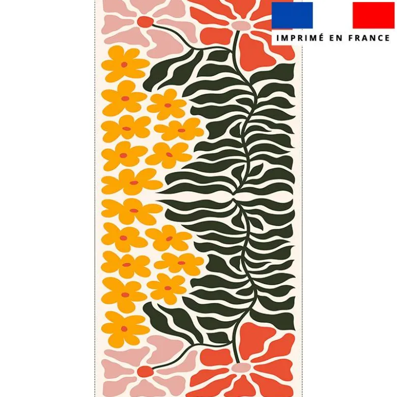 Coupon pour serviette de plage motif flowers beige et orange