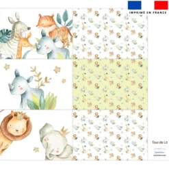 Coupon pour tour de lit motif safari animaux aquarelle