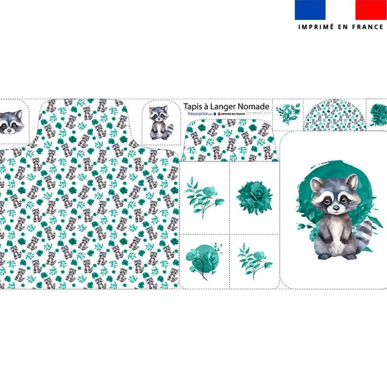 Coupon tapis à langer raton laveur aquarelle