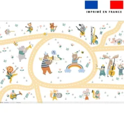 Coupon velours pour tapis de jeu motif animaux musiciens