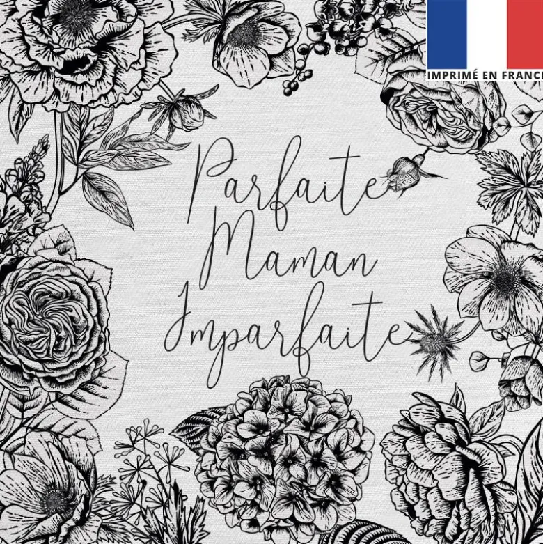 Coupon 45x45 cm écru motif maman parfaite noir