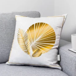 Coupon 45x45 cm imprimé feuille art déco écru gold