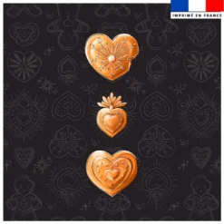Coupon 45x45 cm imprimé Noël coeur et ex-voto pain d'épices - Création Stillistic