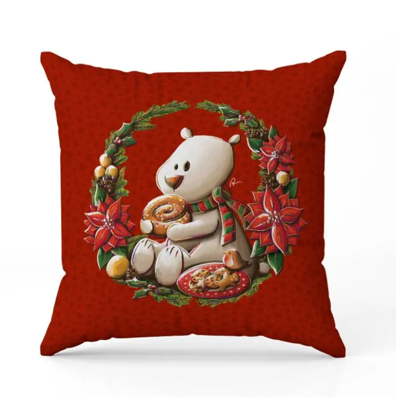 Coupon 45x45 cm imprimé ours couronne de Noël - Création Stillistic