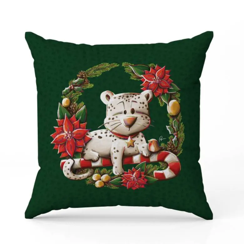 Coupon 45x45 cm imprimé panthère couronne de Noël - Création Stillistic