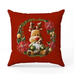 Coupon 45x45 cm imprimé renne couronne de Noël - Création Stillistic
