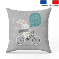Coupon 45x45 cm motif ambiance d'hiver lapin en vélo