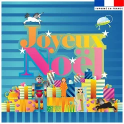 Coupon 45x45 cm motif joyeux noel bleu - Création Lita Blanc