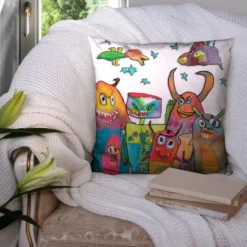 Coupon 45x45 cm motif monstres blancs - Création Lita Blanc