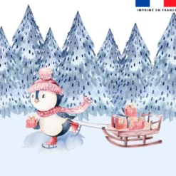 Coupon 45x45 cm motif pingouin de Noel à la luge