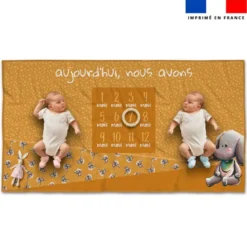 Coupon 135x74 cm pour couverture mensuelle jumeaux motif bébé éléphant - Création Stillistic