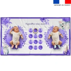 Coupon 135x74 cm pour couverture mensuelle jumeaux motif chat aquarelle