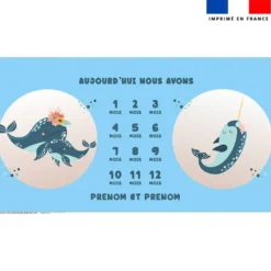 Coupon 135x74 cm pour couverture mensuelle jumeaux personnalisée - Animaux de l'océan