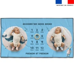 Coupon 135x74 cm pour couverture mensuelle jumeaux personnalisée - Animaux de l'océan